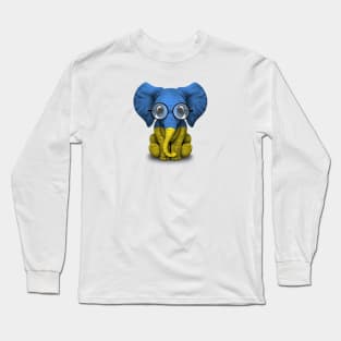 Baby Elephant with Glasses and Ukrainian Flag Long Sleeve T-Shirt